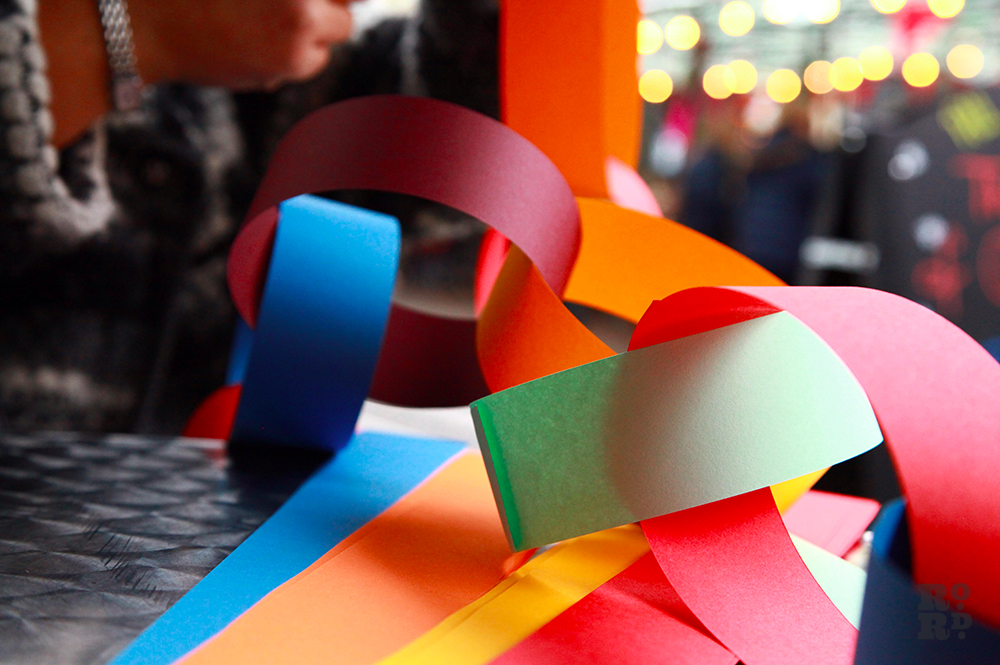 Giant paper chain in mulitcoloured paper.