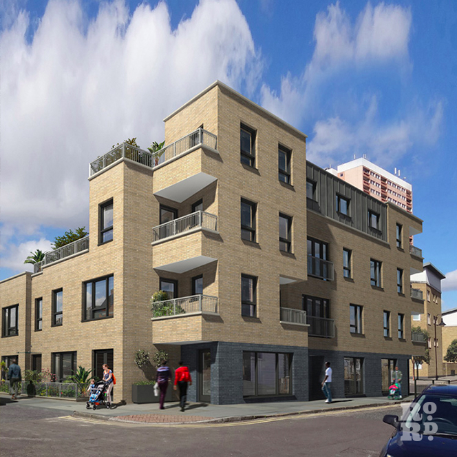 CGI of the LIVE3 development on Old Ford Road in East London.