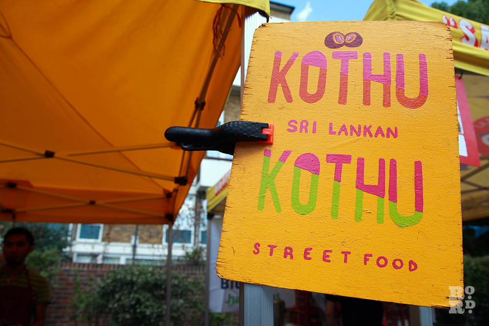 Painted wooden sign for Sri Lankan street food, Kothu Kothu