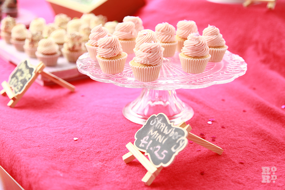 Cake stand with mini cupcakes at Roman Road Festival