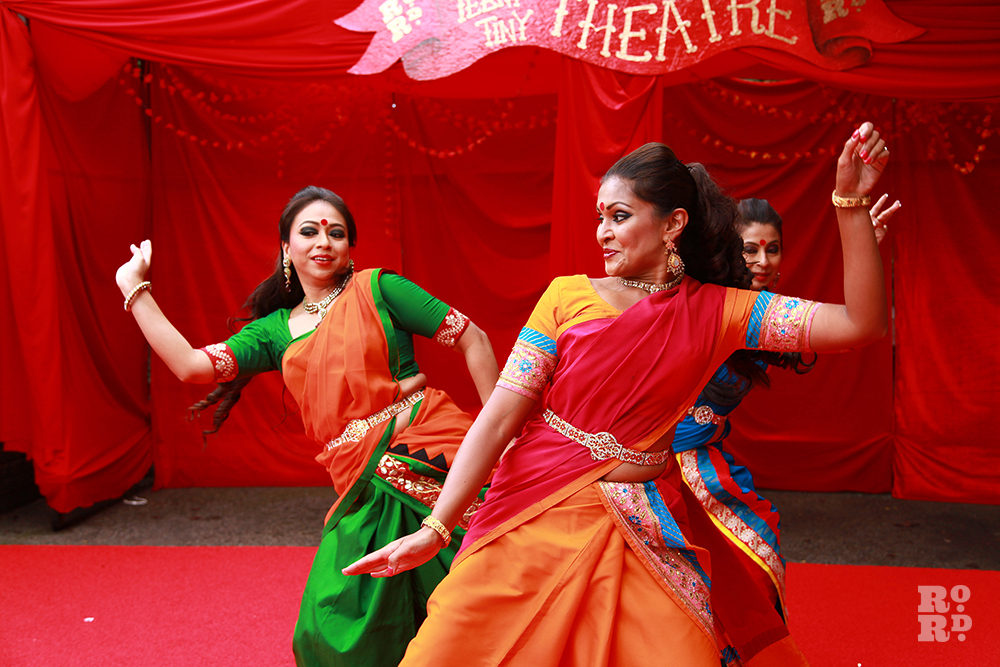 Bollywood dancers at Roman Road Festival Teeny Tiny Theatre