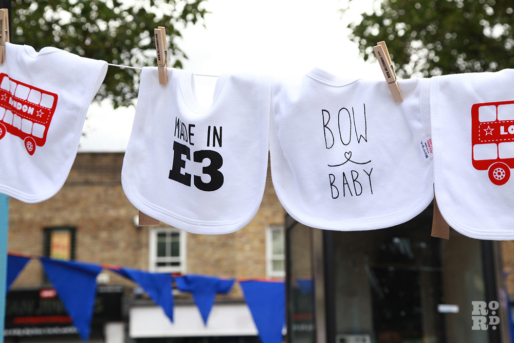 Made in E3 and Bow Baby bibs for sale at Roman Road Festival