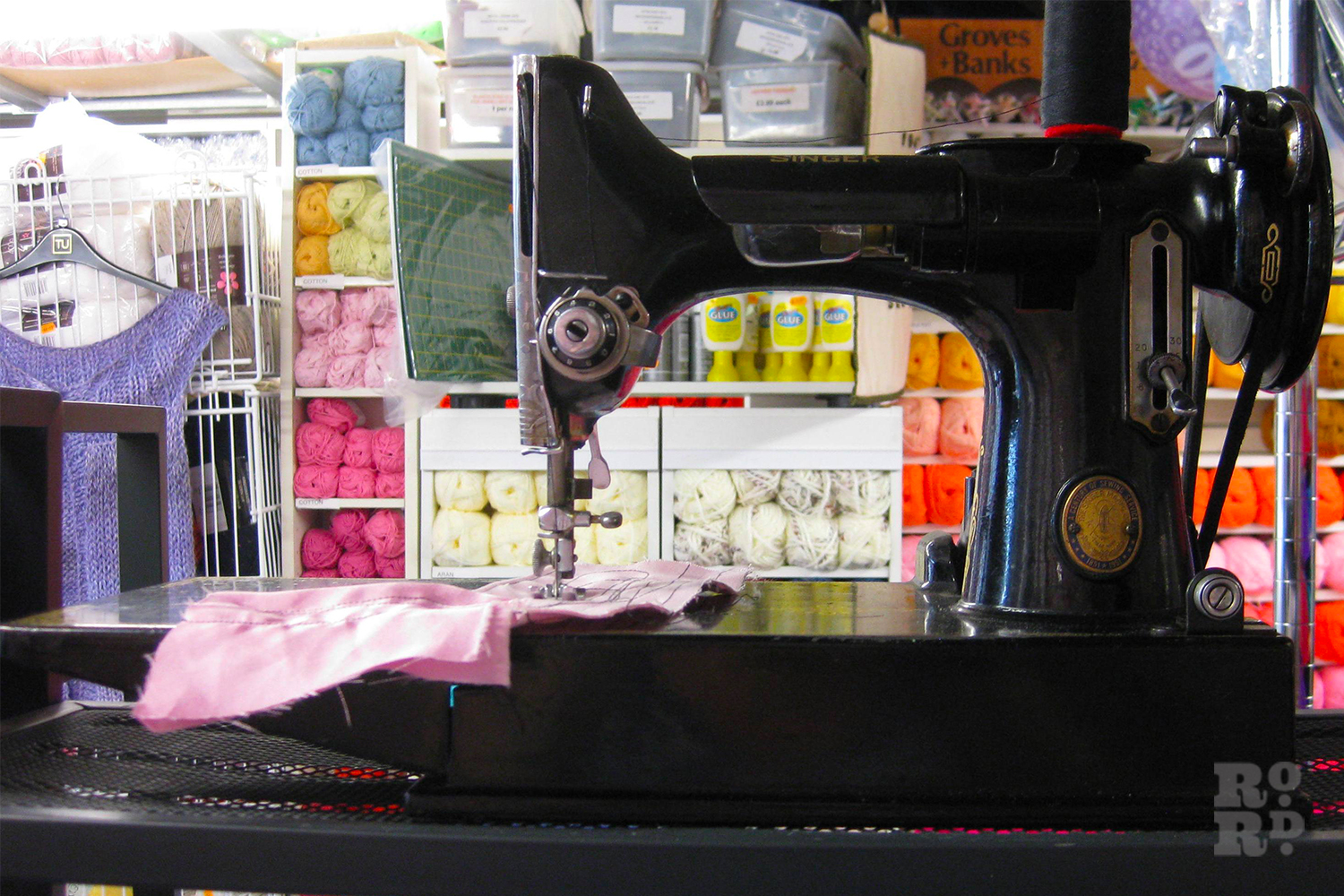 Sewing machine in sewing shop