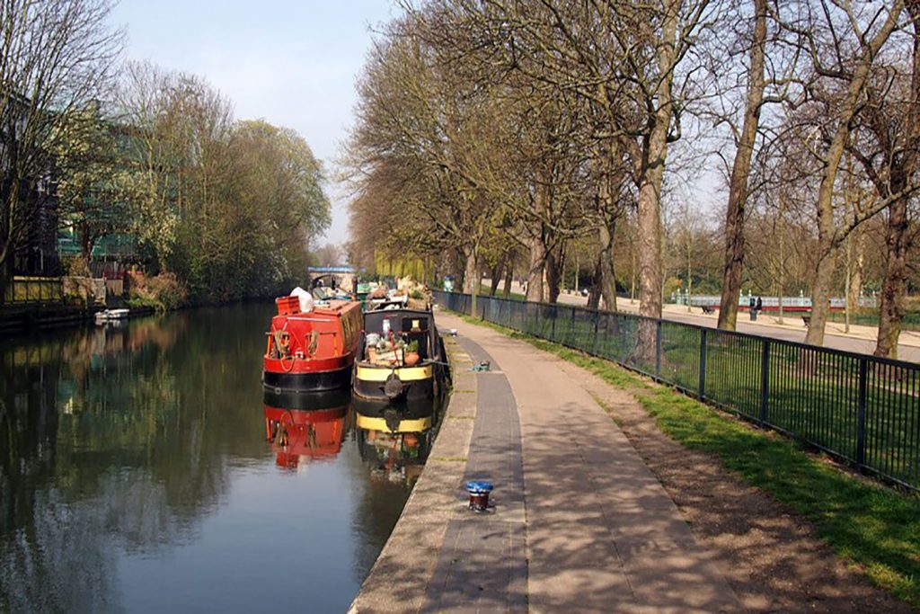 Boats on Regent's Canal by Victoria Park, East London