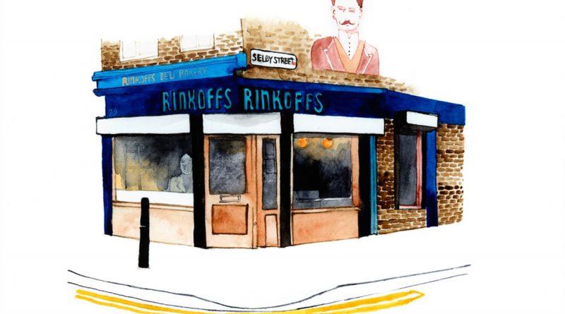 Illustration by Eleanor Crow of Rinkoffs bakery on Vallance Road