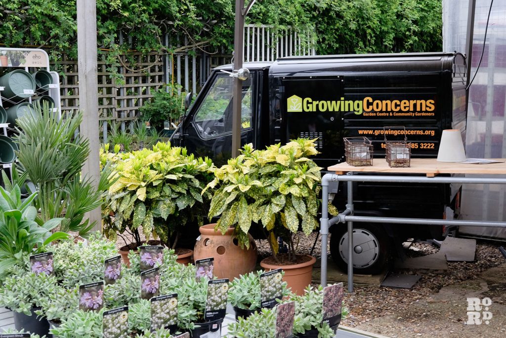 Tiny van belonging to Growing Concerns, a gardening centre in Victoria Park, East London