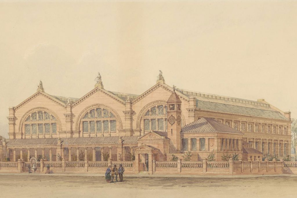 Detail of architect's watercolour design for Bethnal Green Museum