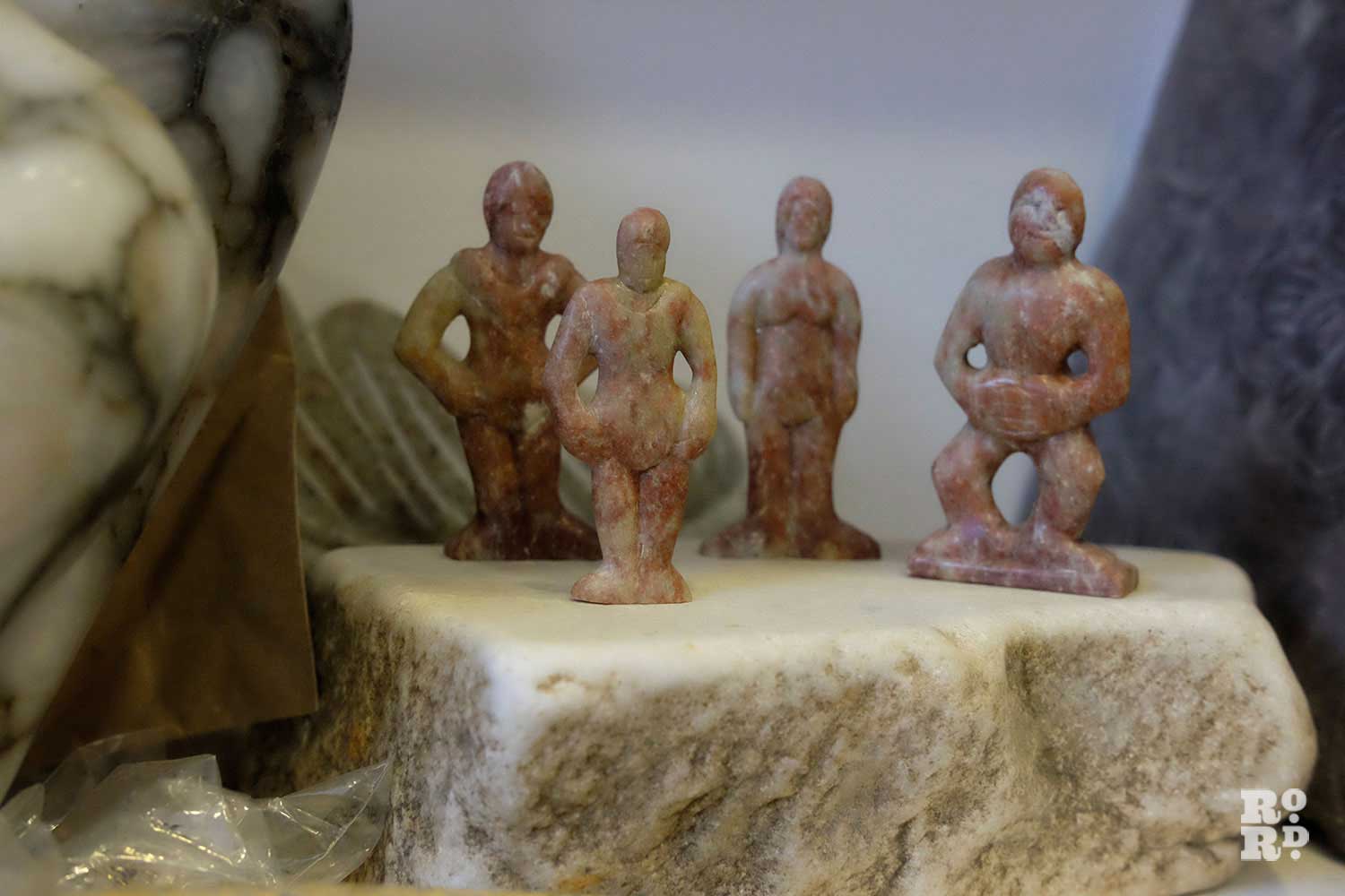 Stone figurines in Paula Haughney's studio