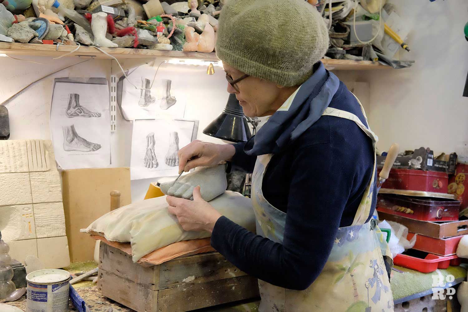 Paula Haughney at work in her Bromley by Bow sculpting studio