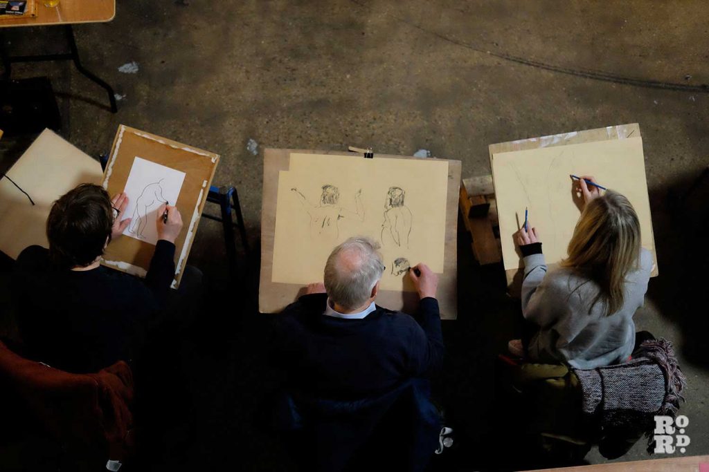 Sketchers at a Hackney Wick Life Drawing session at Stour Space