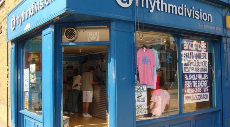 Outside Rhythm Division record shop in Bow, East London, a community hub for Grime music