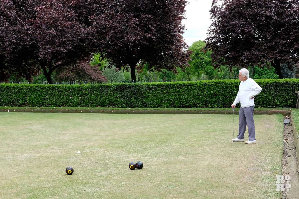 Murray watches on at the Victoria Park Bowls Club in East London
