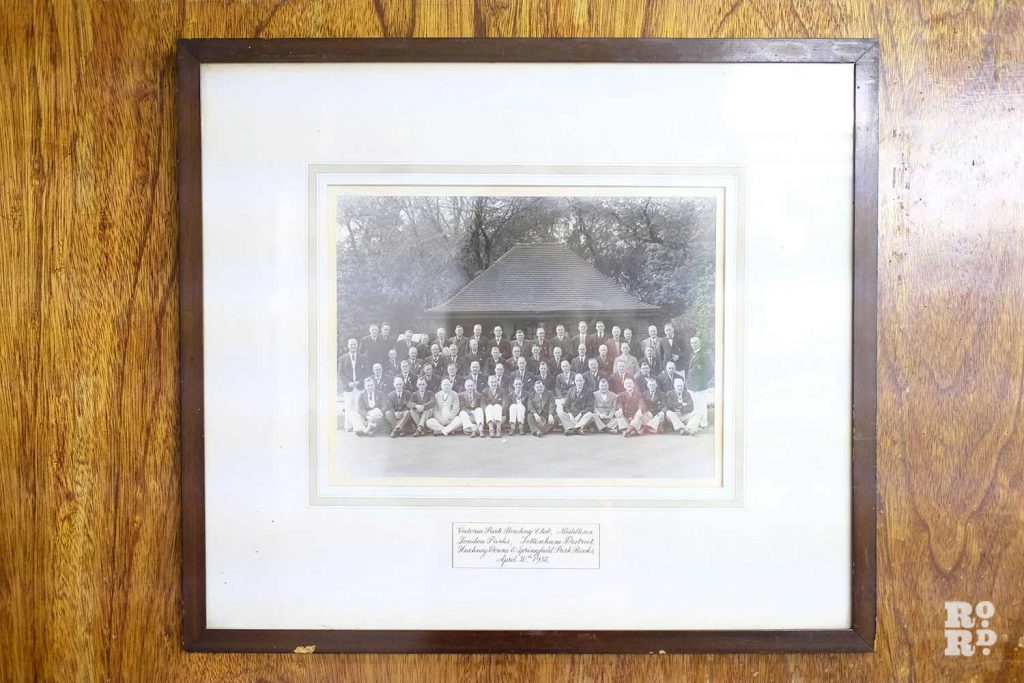 An old team photograph of the Victoria Park Bowls Club in East London