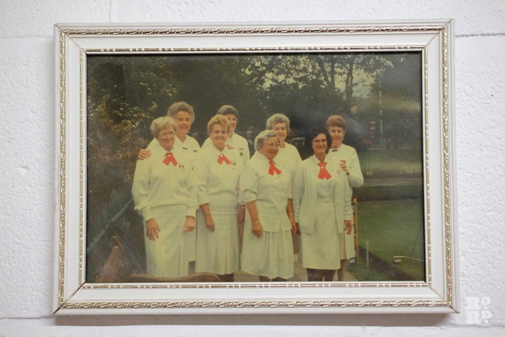 An old photograph of the ladies' team at Victoria Park Bowls Club in East London
