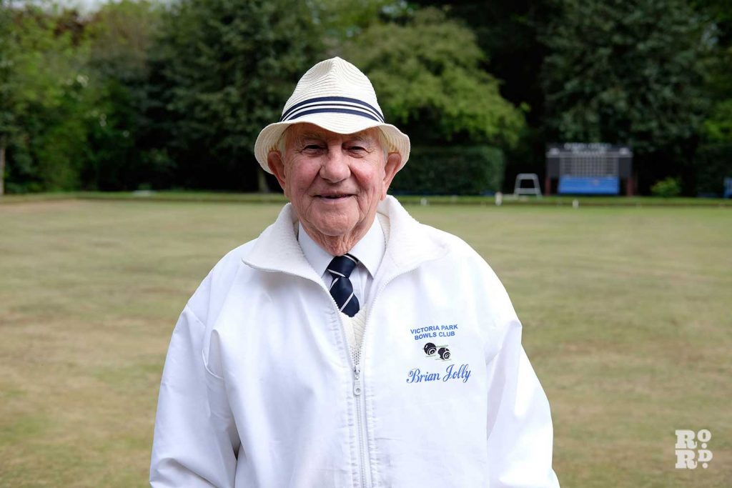 Brian Jolly on the green at Victoria Park Bowls Club in East London