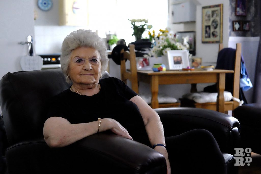Margie Keefe aka the Grime Gran at her home in Bethnal Green, East London