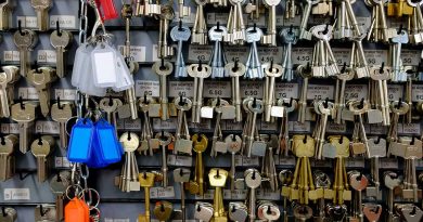Keys hanging on wall at Thompsons hardware store on Roman Road