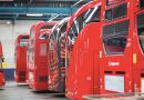 Back-ends of the No 8 Routemaster bus at Bow Garage East London
