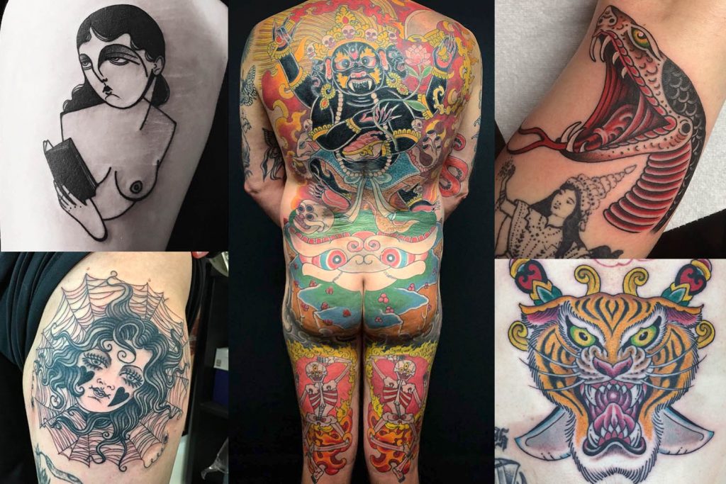 Tattoos by some of the artists at Dharma Tattoo 