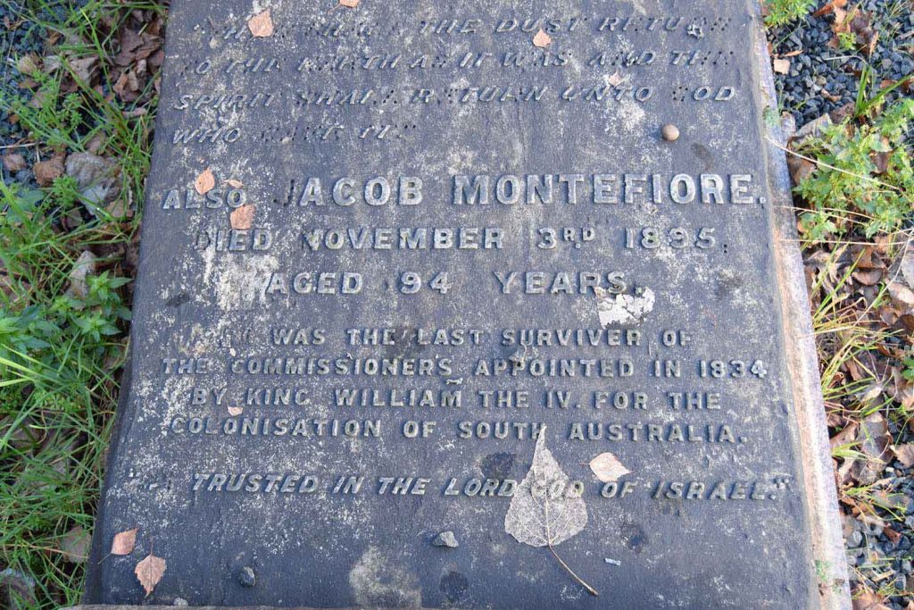 Gravestone of Jacob Montfiore at Novo Jewish Cemetery, Mile End, London.