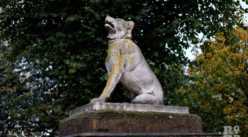 Dogs of Alcibiades, statues guarding Bonner entrance of Victoria Park, East London
