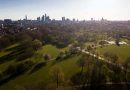 Victoria Park in the distance. Aerial shot of Victoria Park, photographs of Bow in lockdown by Matt Payne