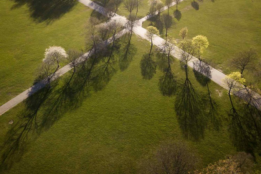 Aerial photo of Victoria Park, empty during lockdown 2020