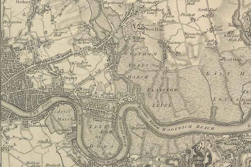 Map of Bow and Old Ford in 1805