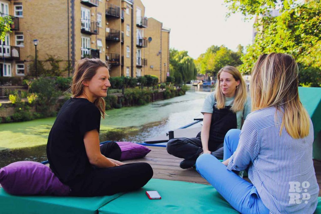 Socialising on the rooftop, living in a houseboat on the Regents Canal in East London.