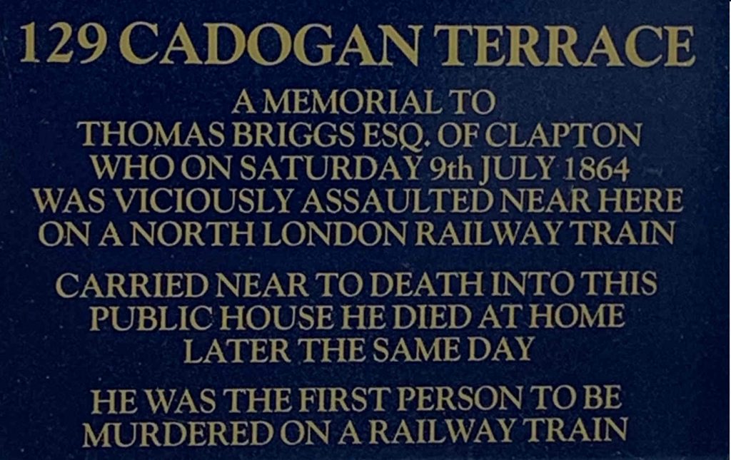 blue plaque 129 cadogan terrace first murder on a british train