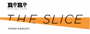 The Slice, Roman Road LDN, Tower Hamlets, orange logo.