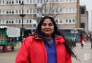 Julie Begum, of Swadhinata Trust, standing on Globe Town Market Square