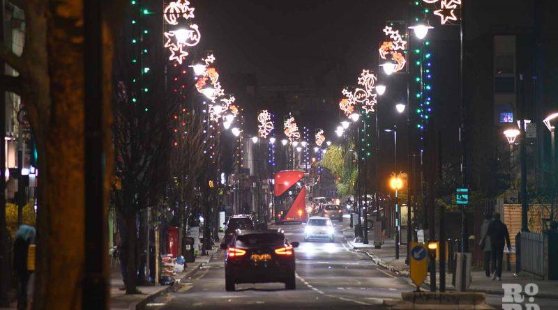 Christmas lights on Roman Road 2020, by photographer Phil Verney