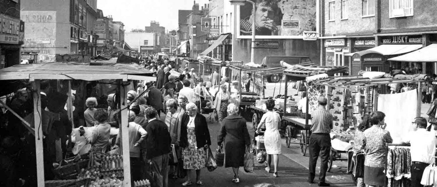 East London's bustling Roman Road Market in 1968