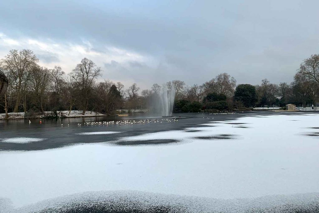 Victoria Park in the snow, East London, 2021
