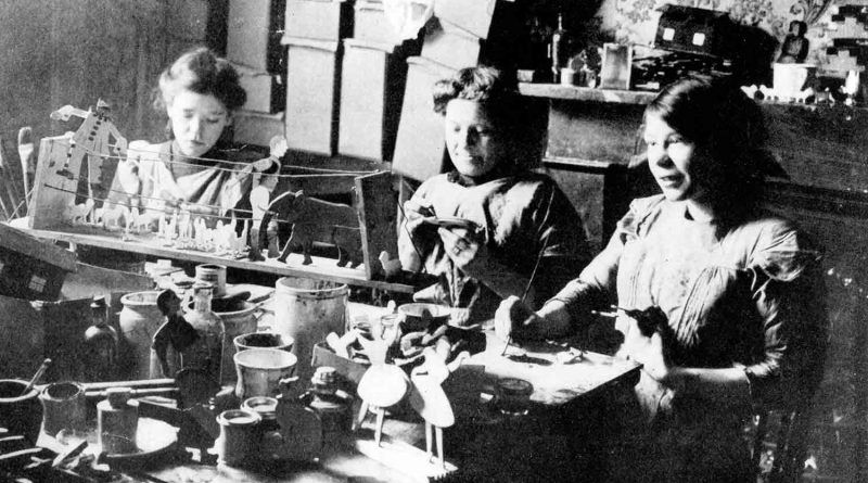 Children working at Sylvia Pankhurst's Toy Factory in 1915 on what is now Norman Grove in Bow.