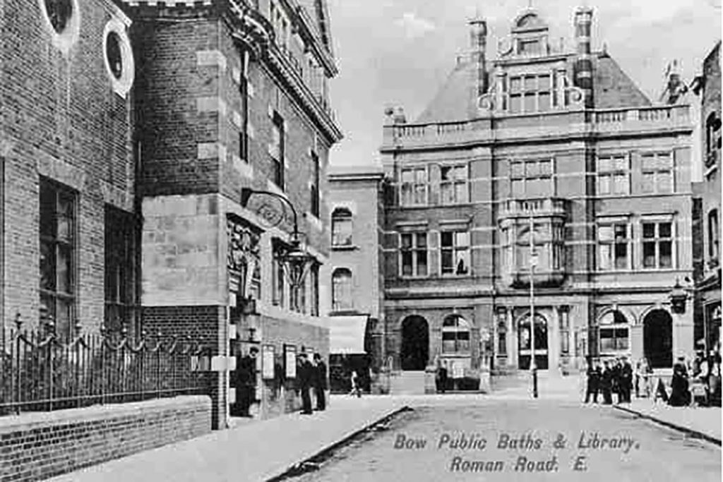 Heritage black and white image of Bow Public Baths