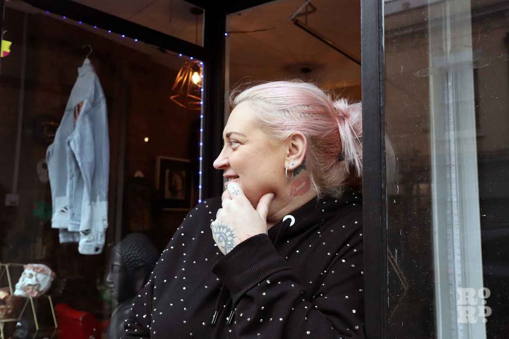 Tracy Buck, owner of Pride Tattoos on Roman Road, Bow, East London.