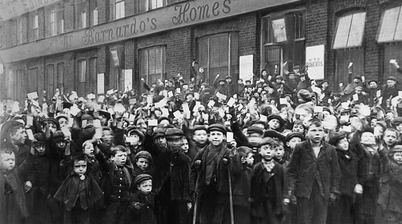 Group of Dr Barnardo's children outside 48 Copperfield Road, Mile End, East London.