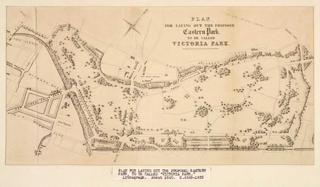 James Pennethorne's design of Victoria Park, then called Eastern Park.