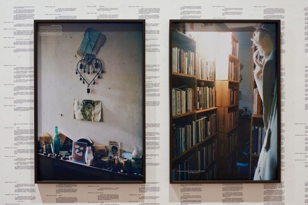 Two pictures, one of a living room and the other of a bookcase, Nunnery Gallery, Bow, East London