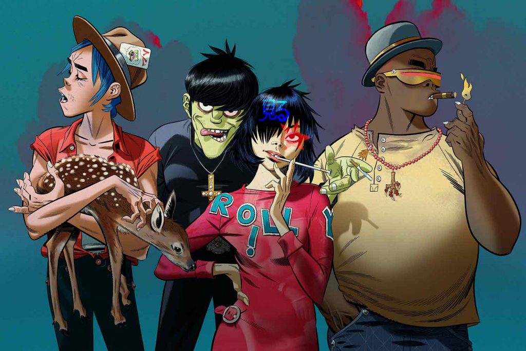 Cartoon picture of Gorillaz band