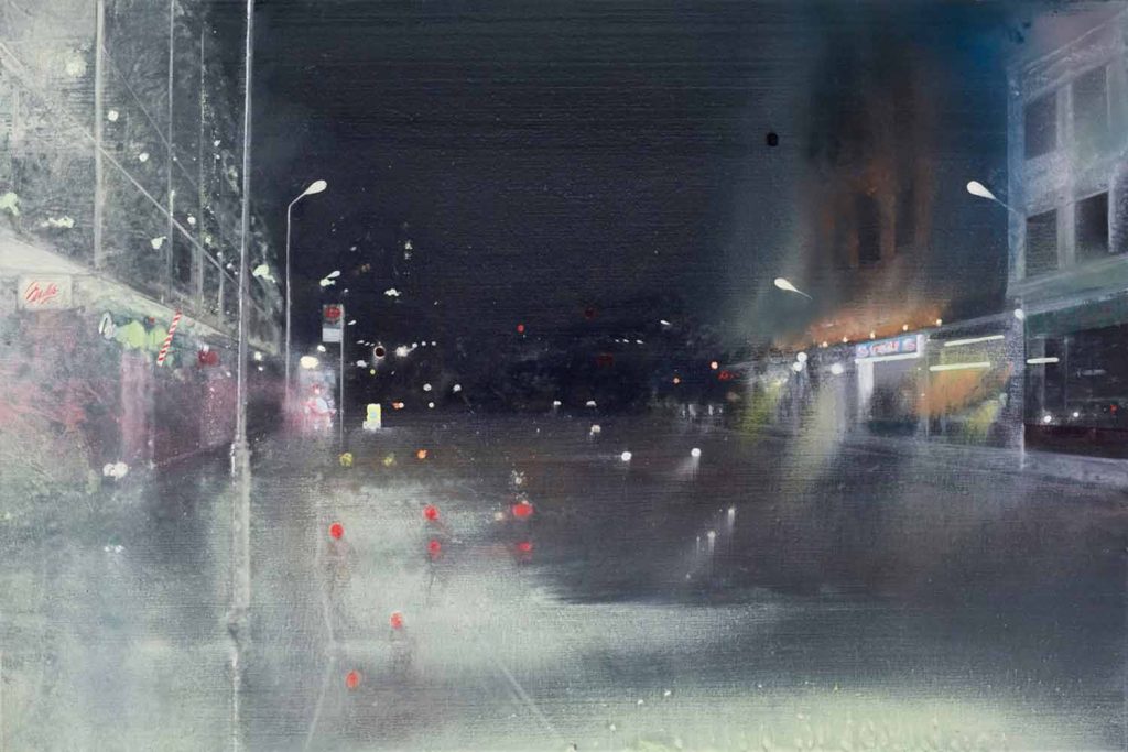 Painting of the Roman Road at night by Jock McFadyen