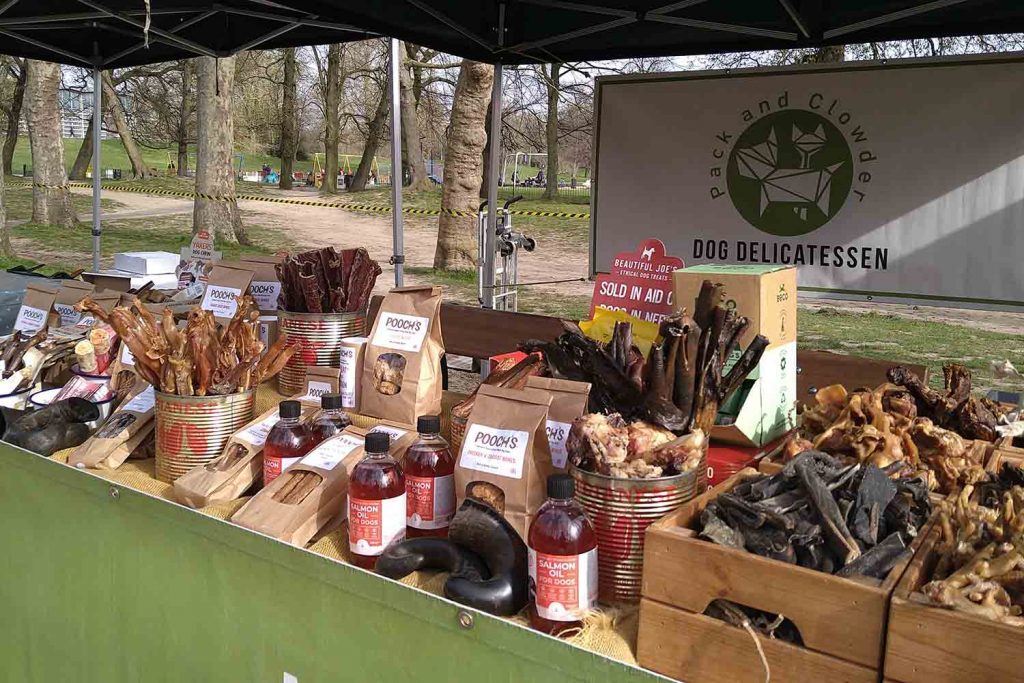 Pack and Clowder dog delicatessen stall at Victoria Park Market