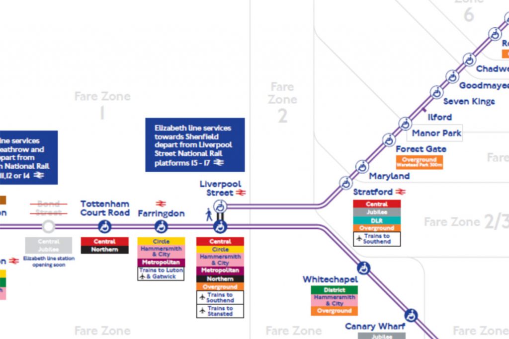 A map of the new Elizabeth Line in East London