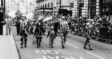 Pearlies marching along Piccadilly in central London