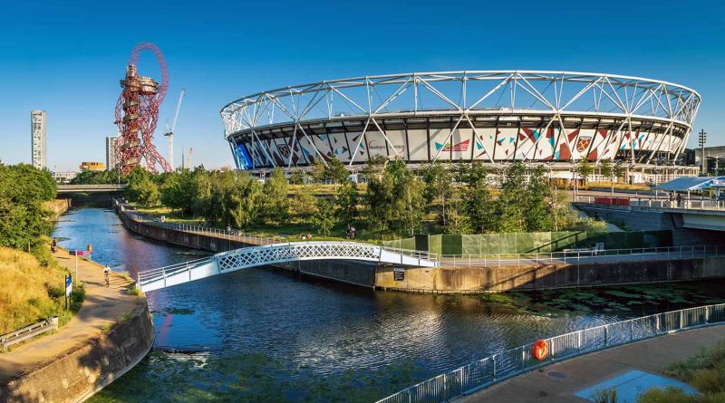 A landscape image of the Olympic Park in Stratford, East London