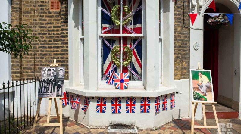 The outside of a house in jubilee flags in Lichfield Road, Bow, East London