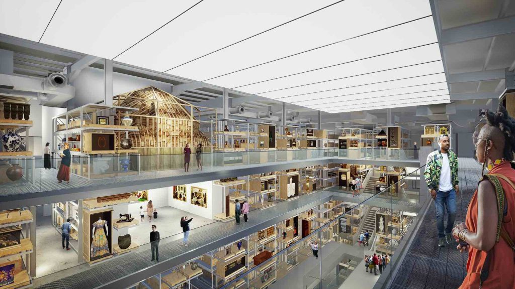artist's impression of a museum gallery for V&A East Storehouse at Here East, East London