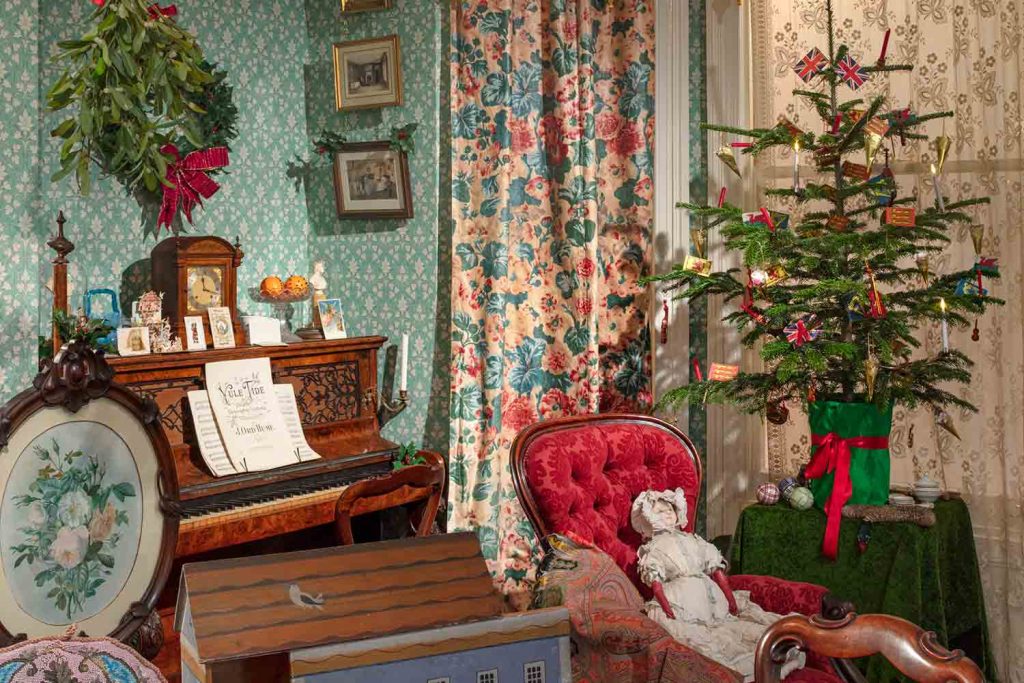 Christmas living room display at the Winter Festival, Museum of the Home.